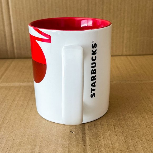 Starbucks Coffee Big White Mug Christmas Holiday Ornaments Balls 2012 Red Inside - Picture 4 of 12